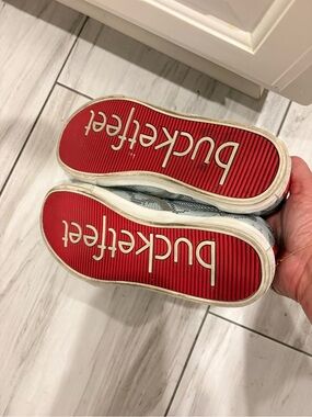 Women’s Bucket Feet Snakeskin slip ons with Red Soles